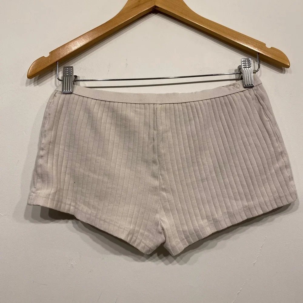 Brandy Melville Cream Ribbed Knit Boy Shorts Cotton Lounge Sleep Shorts Italy